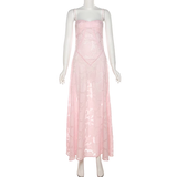 Vintage Pink Applique Spaghetti Strap Design A-line Party Dress HZ1024