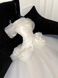 Elegant Ivory 3D Flowers Design A-Line Tulle Wedding Dress Prom Dress Evening Dress Ball Gown HZ1024