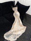 Sparkling Beige Beaded Sequined Design Elegant Mermaid Prom Dress Evening Dress HZ1024