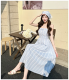 New Fashion Blue Stripe Design A-line Lace Spaghetti Strap Dress HZ1024