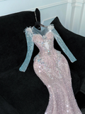 Vintage Shiny Pink Sequined Sweetheart Design Mermaid Prom Dress Evening Dress HZ1024