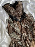 Vintage Leopard Print Strapless Ruffled Homecoming Dress Party Dress Cocktail Dress HZ1024