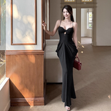 Enchanting Black Sweetheart Spaghetti Strap Pleated Mermaid Prom Dress Evening Dress HZ1024