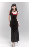 Simple Fashion Black Velvet Red Lace Spaghetti Strap Dress HZ1024