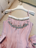 Chic Pink Spaghetti Strap Beading A-line V-neck Party Dresses Homecoming Dresses, HZ1024