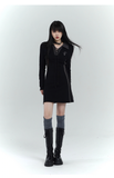 New Fashion Design Sense Short Black Long-sleeved Dress HZ1024