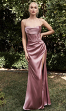 Vintage Satin Sheath Prom Dress Spaghetti Strap Backless Evening Dress High Slit Long Formal Dress HZ1024