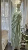 Vintage Light Green Shiny Spaghetti Strap Design Romantic Chiffon Evening Dress Prom Dress HZ1024