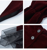 Elegant Fashion Red Velvet Irregular Dress Edge Design Gothic style party High-waisted Long-sleeved Dress HZ1024