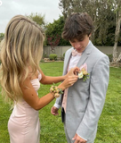 Elegant Pink Sweetheart Prom Dress Satin Sheath High Slit Spaghetti Strap Evening Gown Long Party Dress Formal Dress HZ1024