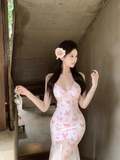 New Stylish Women Pink Butterfly Mermaid Spaghetti Strap Dress HZ1024