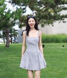 New Simple Square Collar Design A-line Sleeveless Spaghetti Strap Dress HZ1024