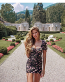 Vintage Floral Sheath Design A-line Short-sleeved Women Party Dress HZ1024