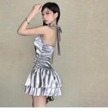 Cute Satin Halter-neck A-Line Short Summer Dresses Party Dress Homecoming Dresss HZ1024