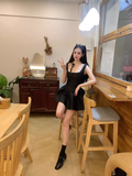 New Fashion Fake Two-piece Dress Design Black A-line Sleeveless Spaghetti Strap Dress HZ1024