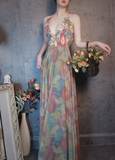 Vintage Floral Backless Design Elegant Chiffon Evening Dress Prom Dress HZ1024