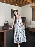 New Fashion Floral Loose-fitting Design Beach Holiday A-line Spaghetti Strap Dress HZ1024