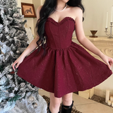 Vintage Burgundy Sweetheart Strapless A-Line Sleeveless Short Summer Dresses Party Dress Homecoming Dress HZ1024