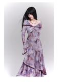 Fashion Butterfly Pattern Gothic Style Bell Sleeve Design Long-sleeved Dress HZ1024