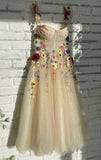 Vintage Floral Applique Prom Dress Long A-Line Evening Dress Chiffon Formal Dress HZ1024