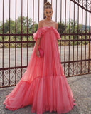 Vintage Pink Off-the-shoulder Prom Dress Long Pleated Evening Dress Formal Dress HZ1024