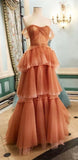 Vintage Elegant A-Line Tiered Prom Dress Long Sweetheart Evening Dress Chiffon Formal Dress HZ1024