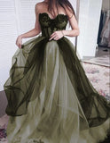 Vintage Dark Green A-Line Prom Dress Long Sweetheart Evening Dress Strapless Formal Dress HZ1024