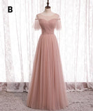 Elegant Pink Sweetheart A-Line Tulle Party Dress Evening Gown Bridesmaid Dress HZ1024