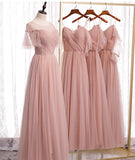 Elegant Pink Sweetheart A-Line Tulle Party Dress Evening Gown Bridesmaid Dress HZ1024