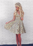 Vintage Lace Applique Short A-Line Party Dress Cocktail Dress Homecoming Dress HZ1024