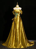 Vintage Golden Shiny A-Line Prom Dress Off-the-shoulder Evening Dress Long Formal Dress HZ1024