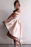 Fashion Pink Off-the-Shoulder Pleated Design Satin Short Homecoming Dress HZ1024