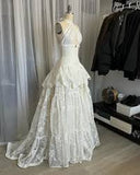 Vintage White Lace Sleeveless Halter Neck Wedding Dress Evening Gown HZ1024