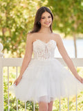 Charming Sweetheart White Lace Design A-line Strapless Homecoming Dress HZ1024