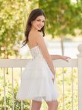 Charming Sweetheart White Lace Design A-line Strapless Homecoming Dress HZ1024