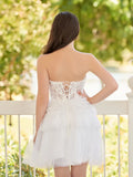 Charming Sweetheart White Lace Design A-line Strapless Homecoming Dress HZ1024