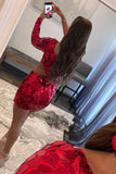 Fashion Red Sequin One-shoulder Design Bodycon Homecoming Dress HZ1024