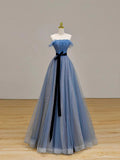 Gray Tulle Floor Length Prom Dress, A-Line Strapless Evening Party Dress HZ1024