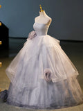 Gray Tulle Floor Length Formal Dress, A-Line Strapless Evening Party Dress HZ1024