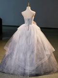 Gray Tulle Floor Length Formal Dress, A-Line Strapless Evening Party Dress HZ1024