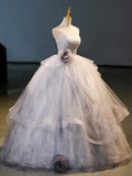 Gray Tulle Floor Length Formal Dress, A-Line Strapless Evening Party Dress HZ1024