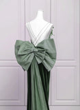 Green Velvet Straps Low Back Evening Dress, Green Velvet Prom Dress HZ1024