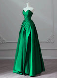 A-line Green Satin Lace-up Floor Length Party Dress, Green Satin Prom Dress HZ1024