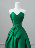 A-line Green Satin Lace-up Floor Length Party Dress, Green Satin Prom Dress HZ1024