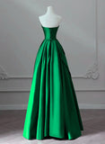 A-line Green Satin Lace-up Floor Length Party Dress, Green Satin Prom Dress HZ1024
