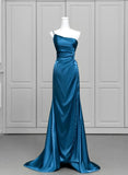 Blue Soft Satin Long Prom Dress with Leg Slit, Blue Evening Dress Formal Dress HZ1024