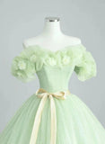 Cute Green Tulle Ball Gown Sweetheart Party Dress, Green Shiny Tulle Prom Dress HZ1024