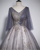 Beautiful Tulle V-neckline Long Formal Dress, Tulle Lace Applique Party Dress HZ1024