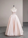 Pink Satin Straps Long Formal Dress with Bow, Pink Satin Prom Dress Party Dress HZ1024