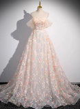 Beautiful A-line Off Shoulder Flowers Lace Formal Dress, Long Prom Dress HZ1024